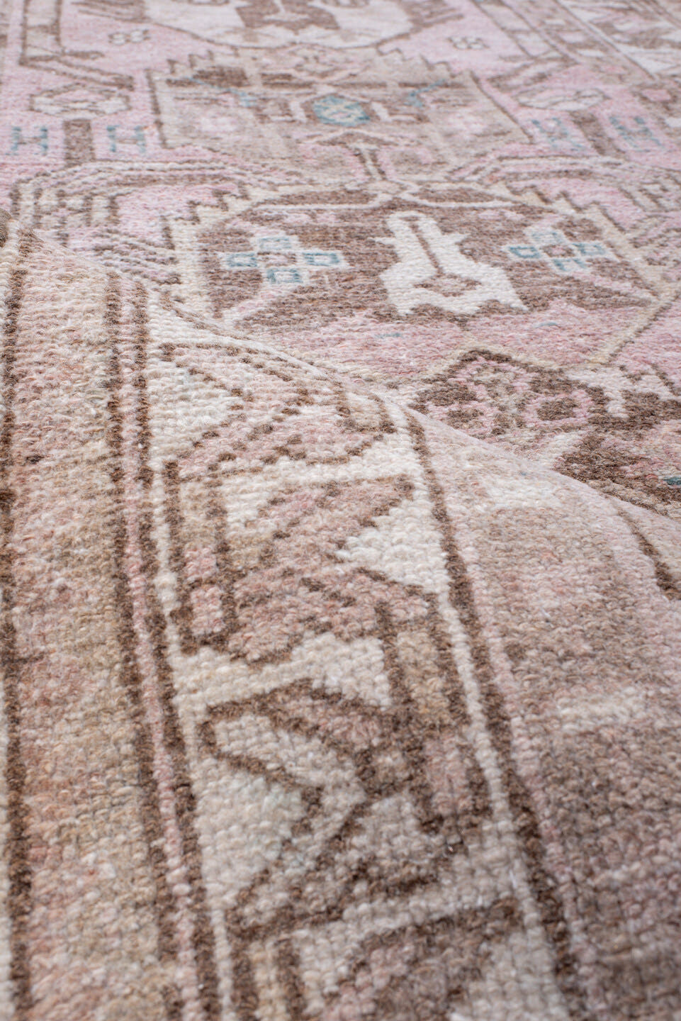 2' x 9' one-of-a-kind handmade antique Hamadan runner rug. Color palette: rose, ivory, taupe, brown, pale aqua, pink, red