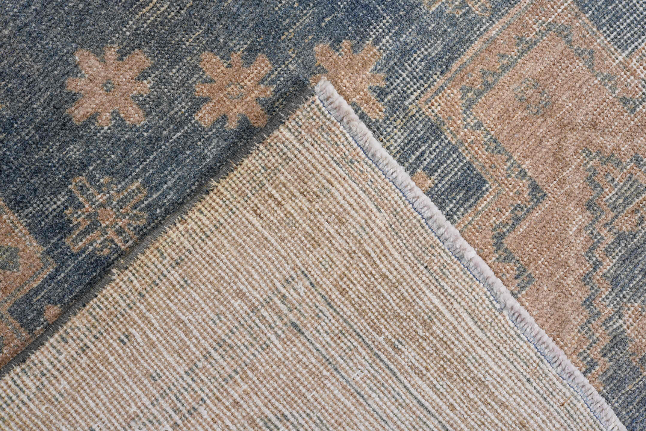 5' x 7' one-of-a-kind handmade antique Afshar rug. Color palette: camel, blue, sand, taupe, ivory, slate, beige, gray