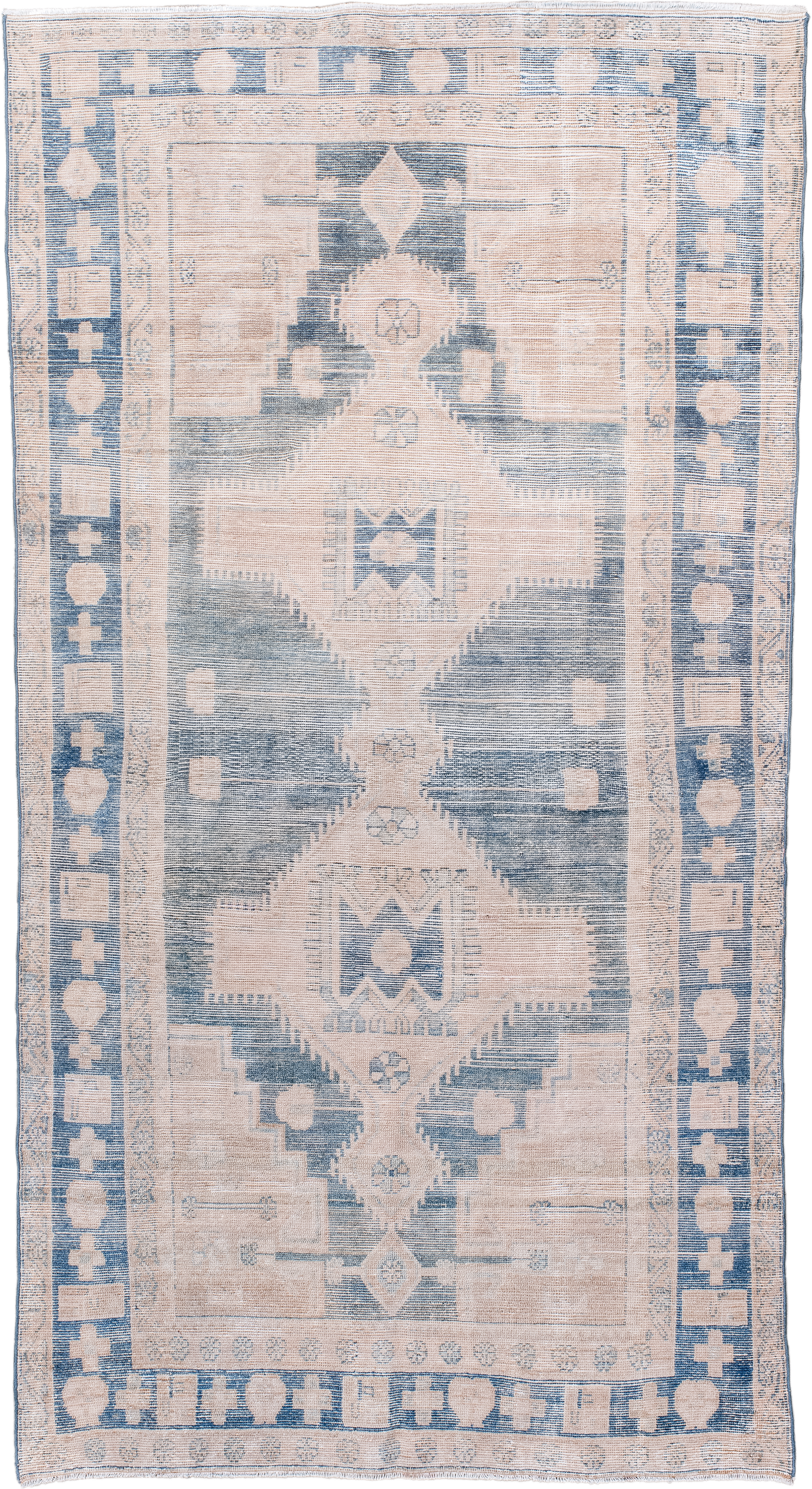 4' x 6' one-of-a-kind handmade antique Malayer small size rug. Color palette: ivory, blue, beige, slate, cream, gray