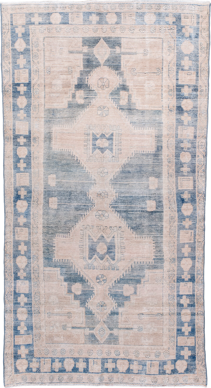 4' x 6' one-of-a-kind handmade antique Malayer small size rug. Color palette: ivory, blue, beige, slate, cream, gray