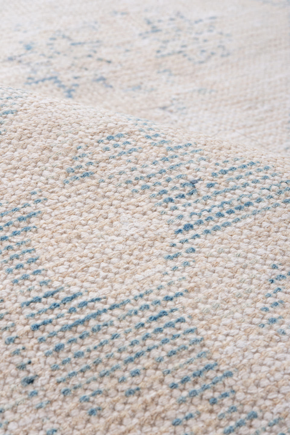 4' x 6' one-of-a-kind handmade antique Veece small size rug. Color palette: ivory, pale blue, cream, light blue