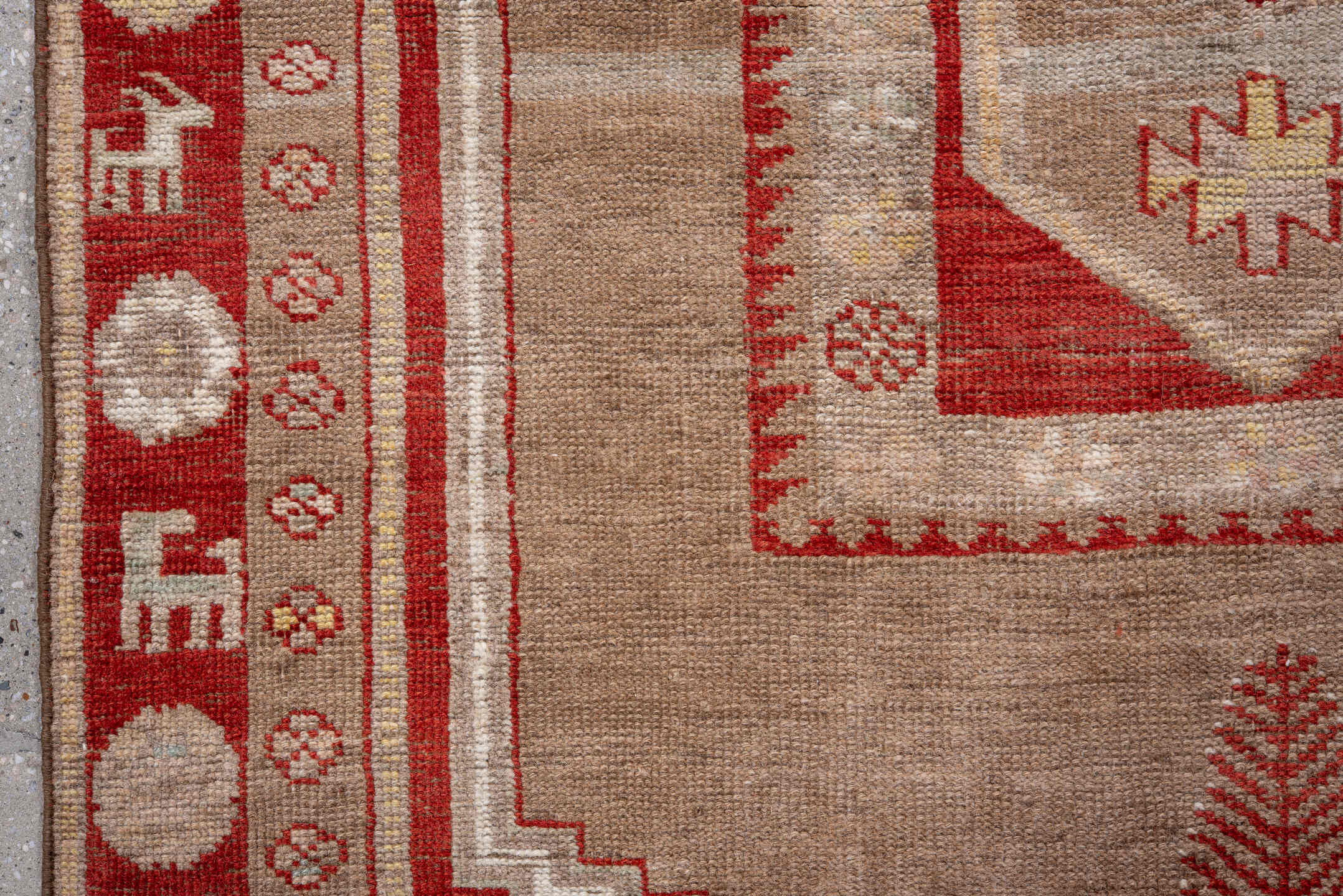 3' x 4' one-of-a-kind handmade vintage Anatol small size rug. Color palette: brown, dark gray, gray, light gray, linen