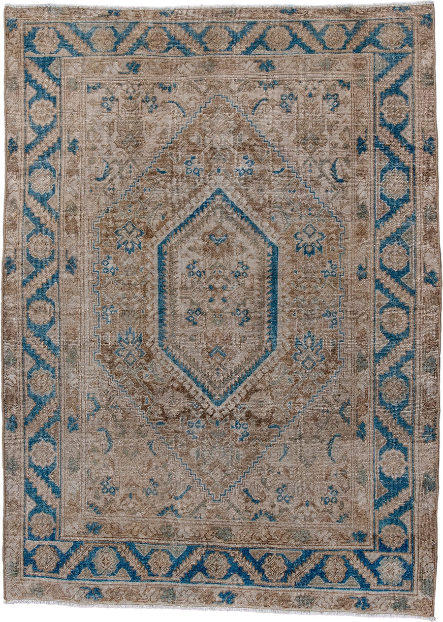 3' x 5' one-of-a-kind handmade antique Bidjar small size rug. Color palette: ivory, taupe, blue, beige, camel, slate, gray