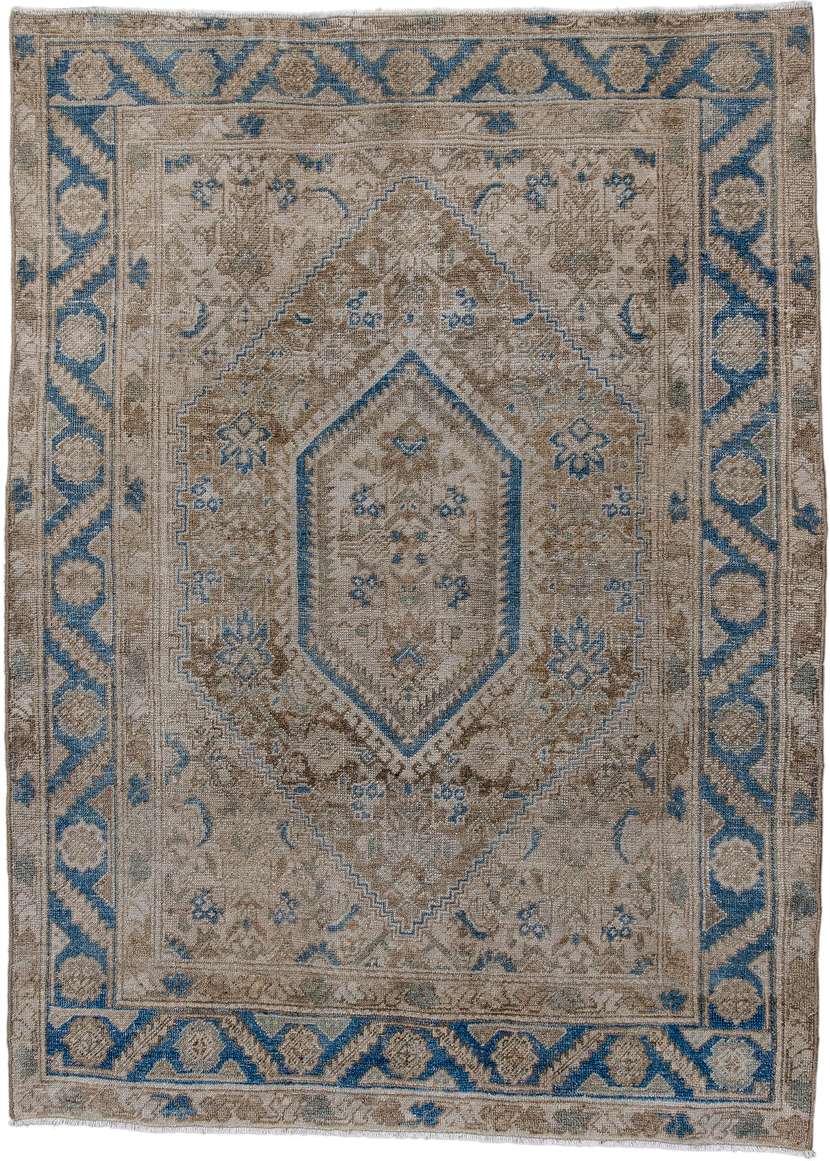 3' x 5' one-of-a-kind handmade antique Bidjar small size rug. Color palette: ivory, taupe, blue, beige, camel, slate, gray
