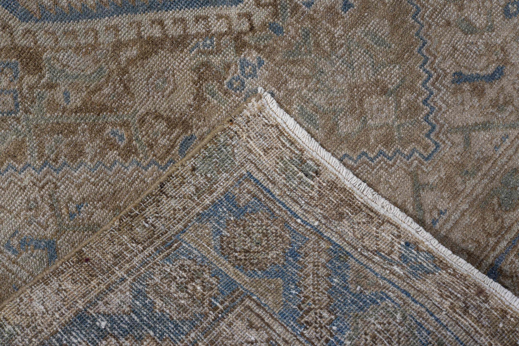 3' x 5' one-of-a-kind handmade antique Bidjar small size rug. Color palette: ivory, taupe, blue, beige, camel, slate, gray