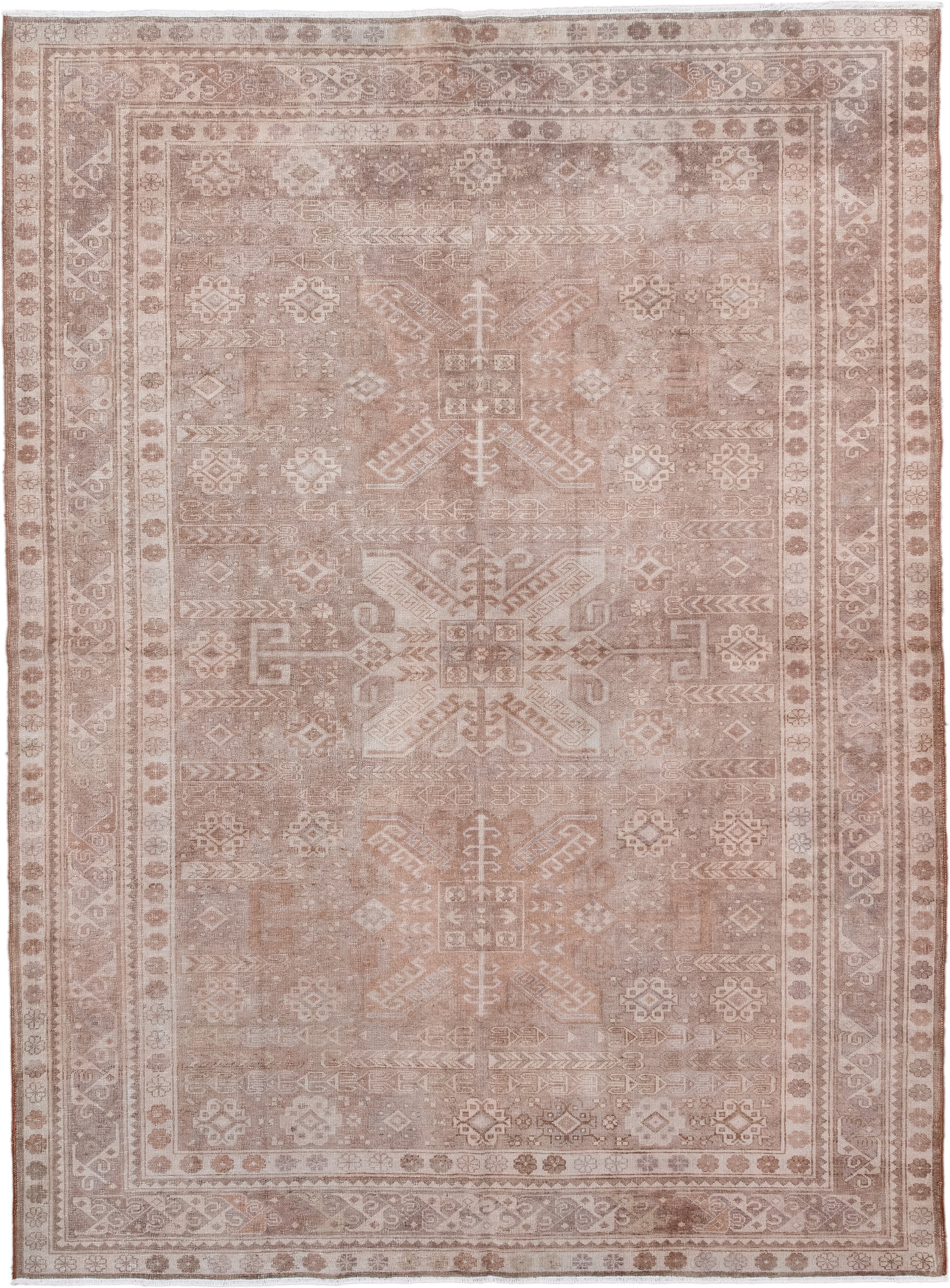 5' x 7' one-of-a-kind handmade antique Sivas rug. Color palette: blush, taupe, ivory, rose, beige, pink, gray, red