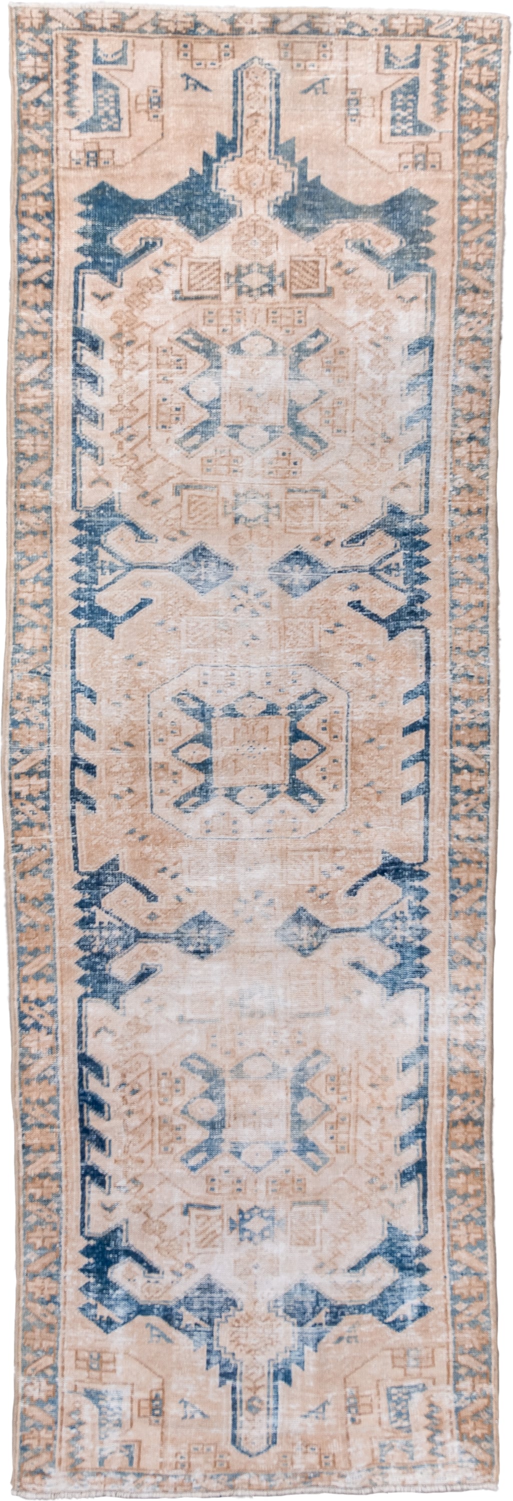 3' x 9' one-of-a-kind handmade vintage Hamadan runner rug. Color palette: ivory, sand, denim_blue, beige, taupe, blue, gray