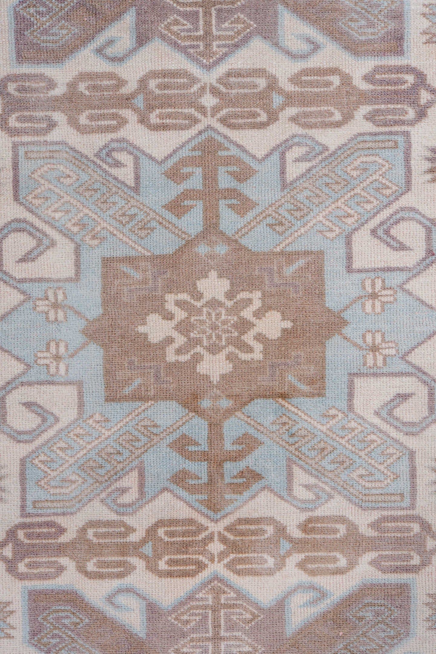 2' x 9' one-of-a-kind handmade antique Sivas runner rug. Color palette: blush, ivory, pale blue, taupe, camel, pink