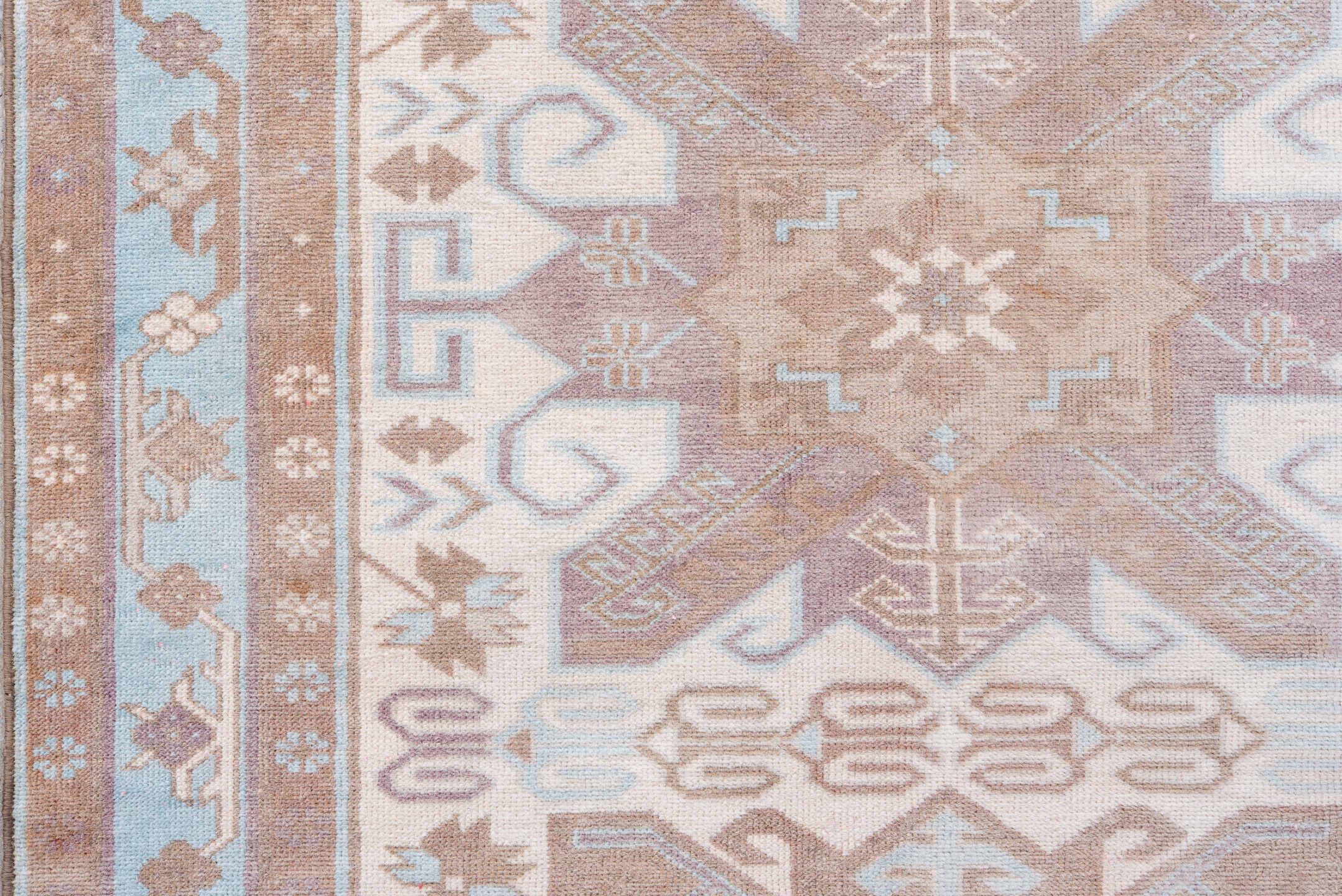 2' x 9' one-of-a-kind handmade antique Sivas runner rug. Color palette: blush, ivory, pale blue, taupe, camel, pink