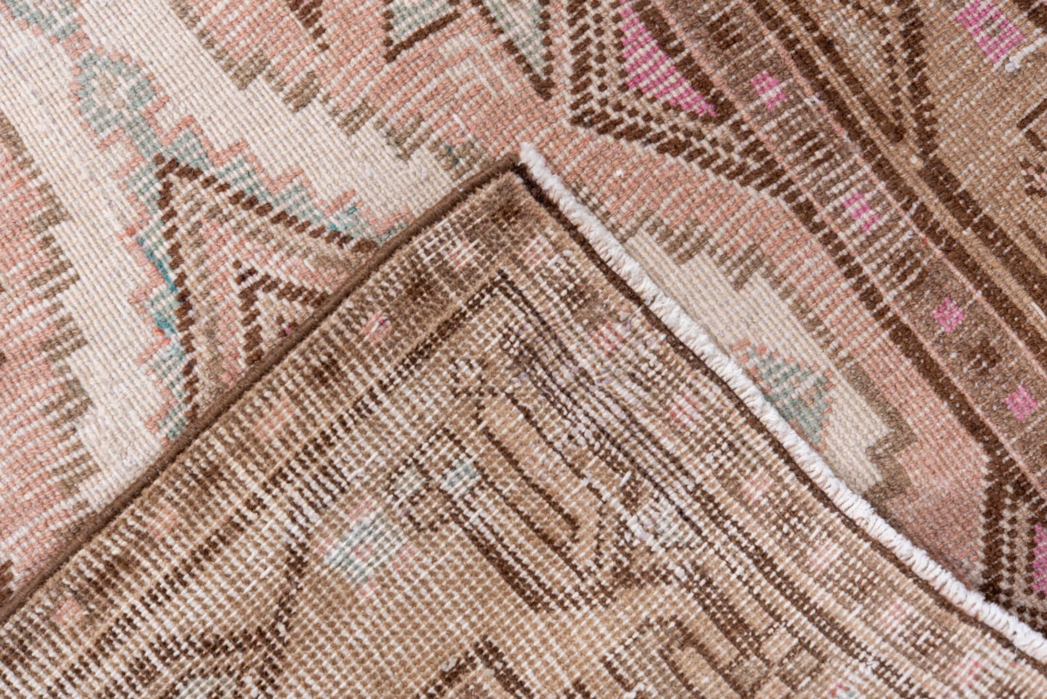 2' x 9' one-of-a-kind handmade antique Sarab runner rug. Color palette: blush, taupe, ivory, brown, rose, camel, pink, beige