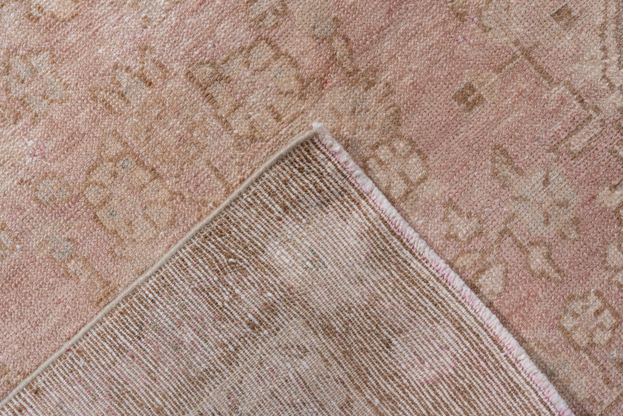3' x 10' one-of-a-kind handmade antique Dargazin runner rug. Color palette: blush, ivory, taupe, rose, beige, pink, gray