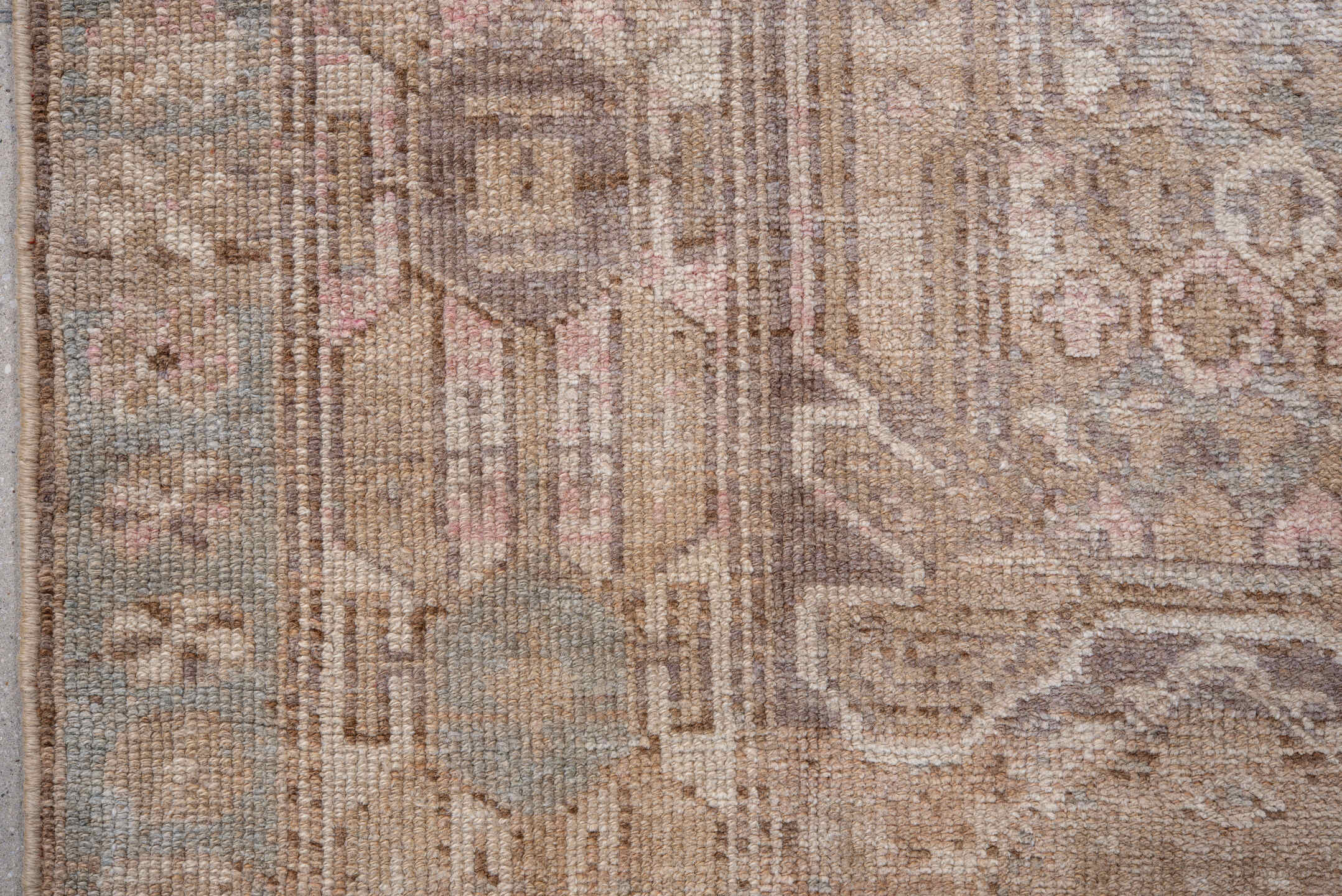 3' x 10' one-of-a-kind handmade vintage Sarab runner rug. Color palette: blush, ivory, taupe, pale blue, beige, sand, camel