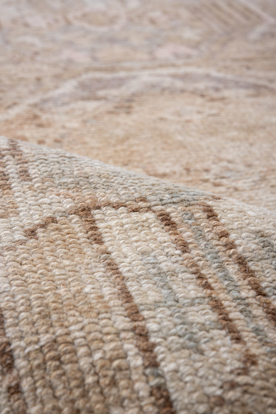 3' x 10' one-of-a-kind handmade vintage Sarab runner rug. Color palette: blush, ivory, taupe, pale blue, beige, sand, camel