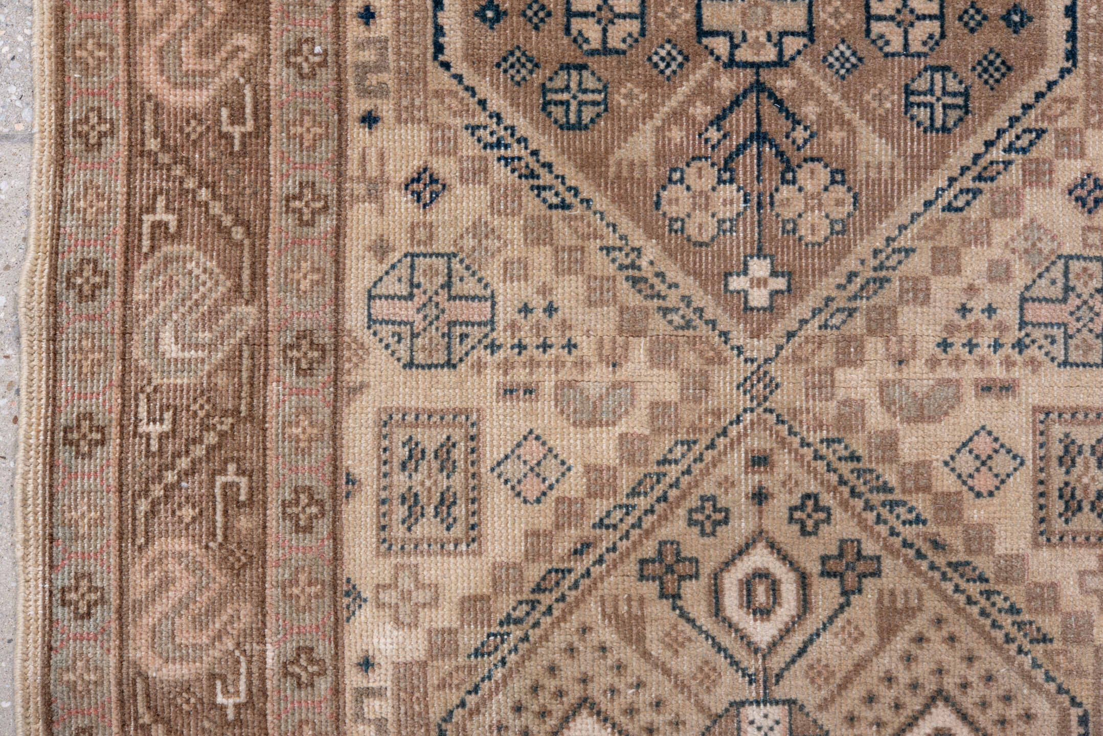 2' x 8' one-of-a-kind handmade antique Sivas runner rug. Color palette: taupe, ivory, dusty rose, slate, beige, brown, gray