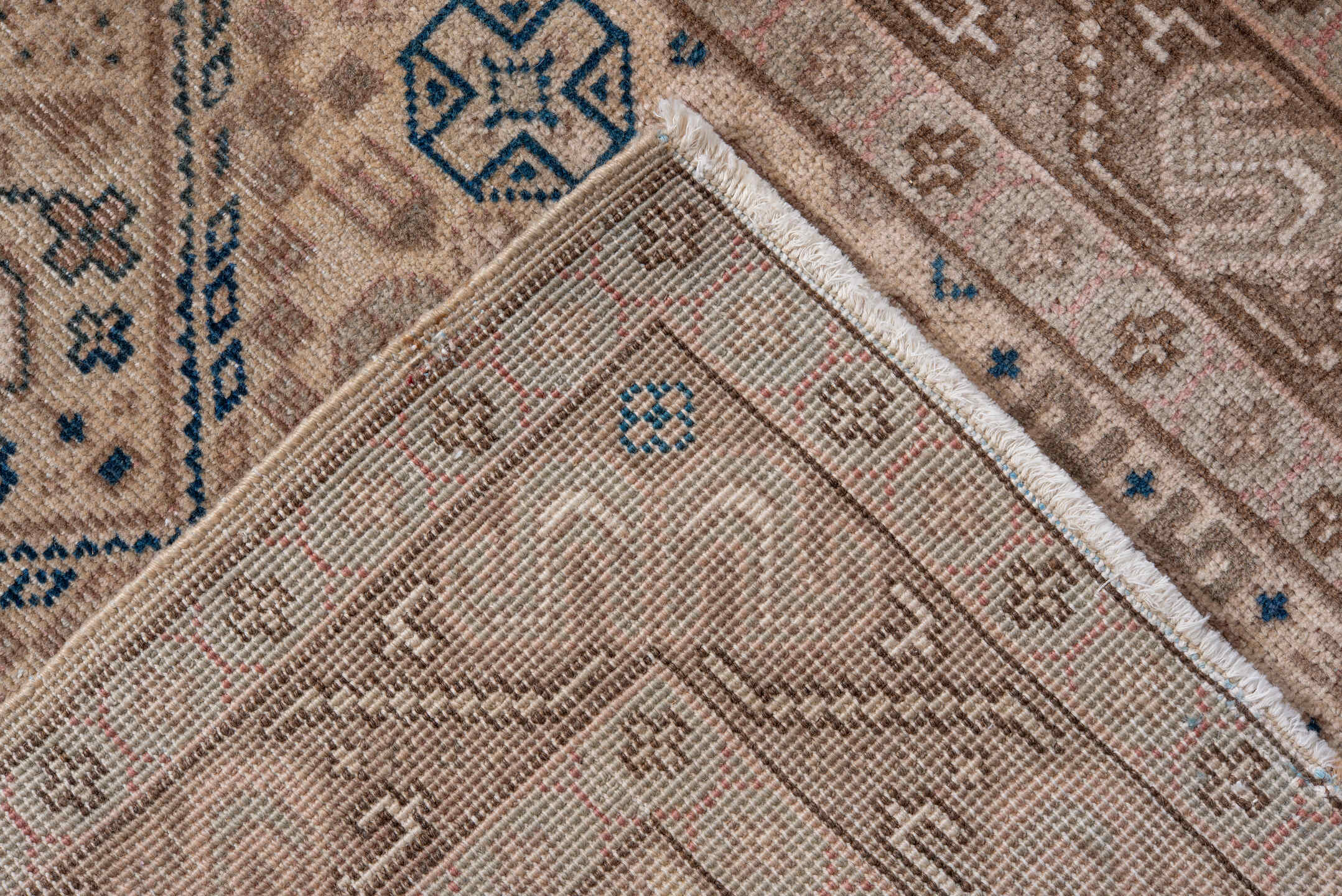 2' x 8' one-of-a-kind handmade antique Sivas runner rug. Color palette: taupe, ivory, dusty rose, slate, beige, brown, gray