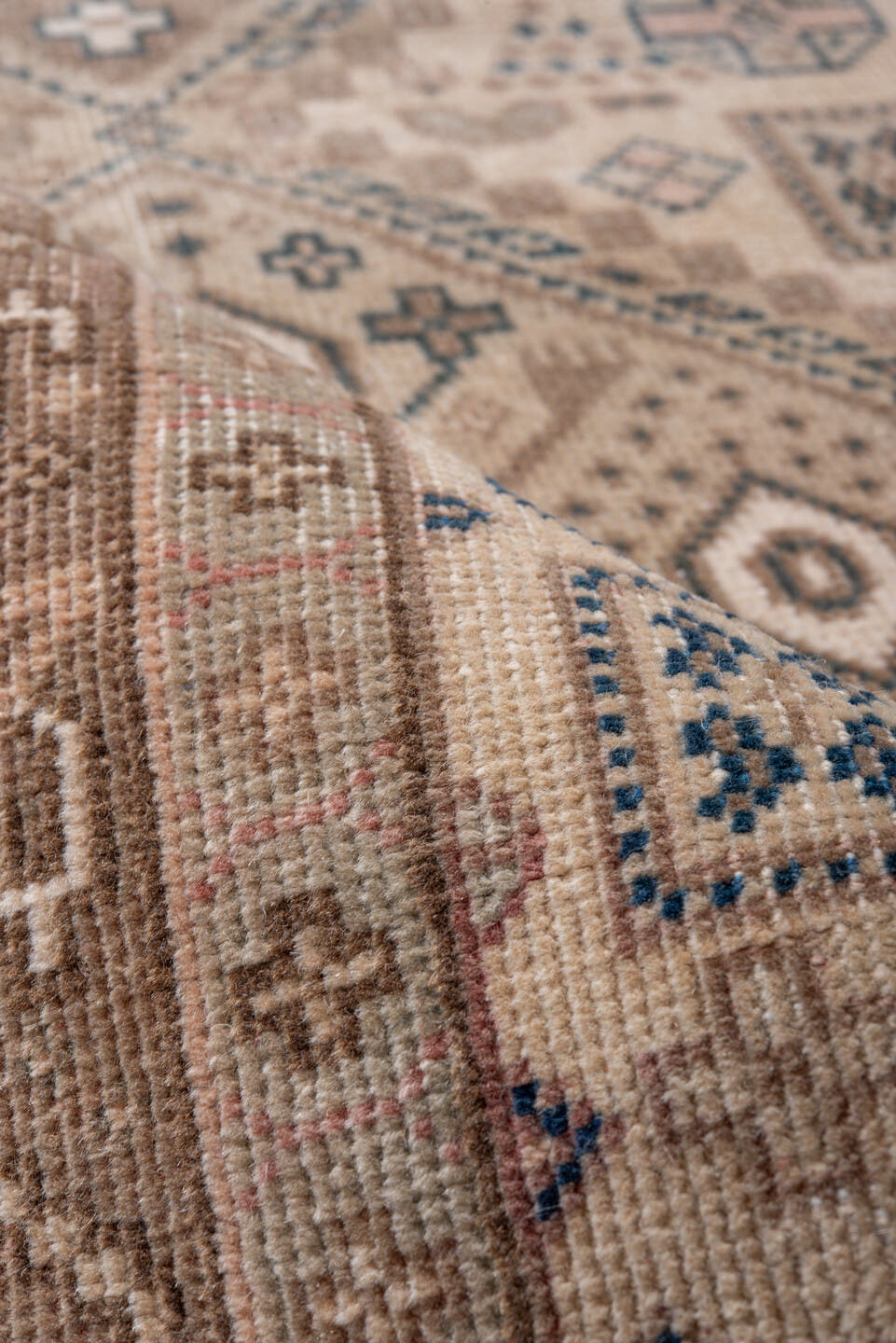 2' x 8' one-of-a-kind handmade antique Sivas runner rug. Color palette: taupe, ivory, dusty rose, slate, beige, brown, gray