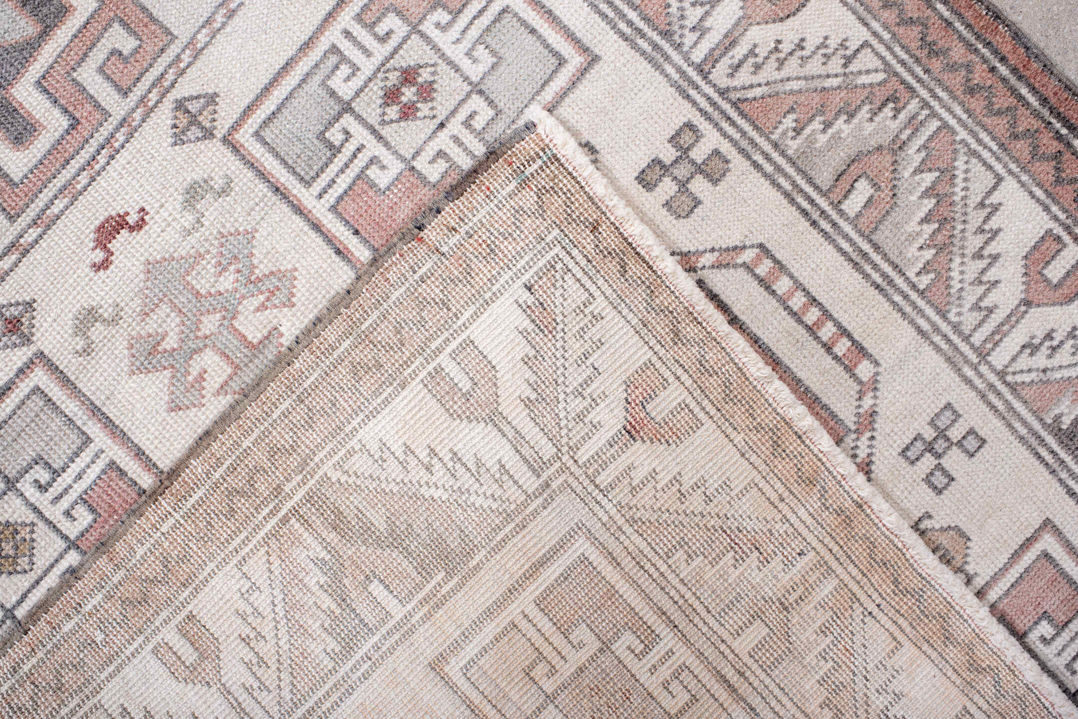 2' x 11' one-of-a-kind handmade antique Sivas runner rug. Color palette: ivory, rust, taupe, slate, rose, camel, terracotta