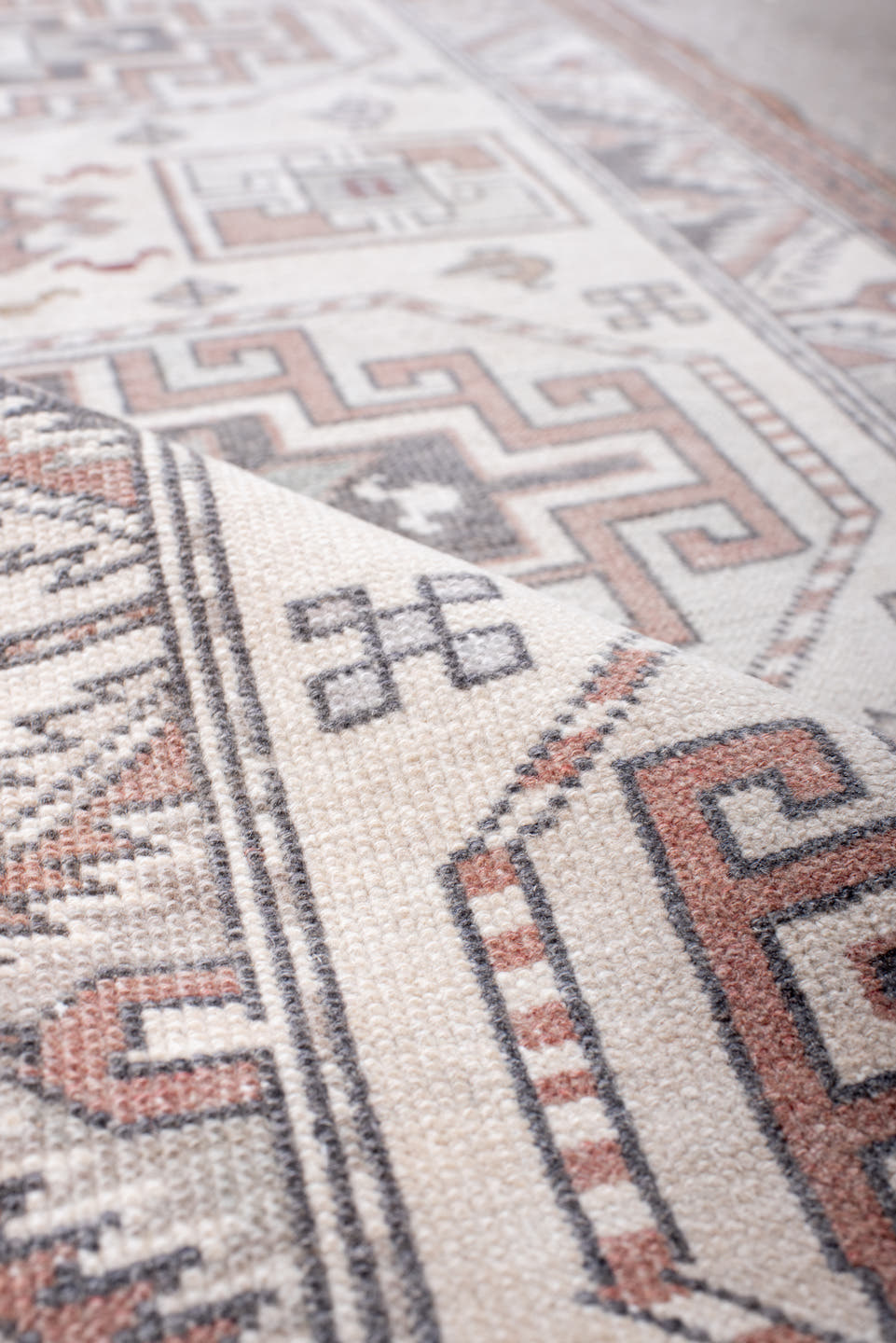 2' x 11' one-of-a-kind handmade antique Sivas runner rug. Color palette: ivory, rust, taupe, slate, rose, camel, terracotta