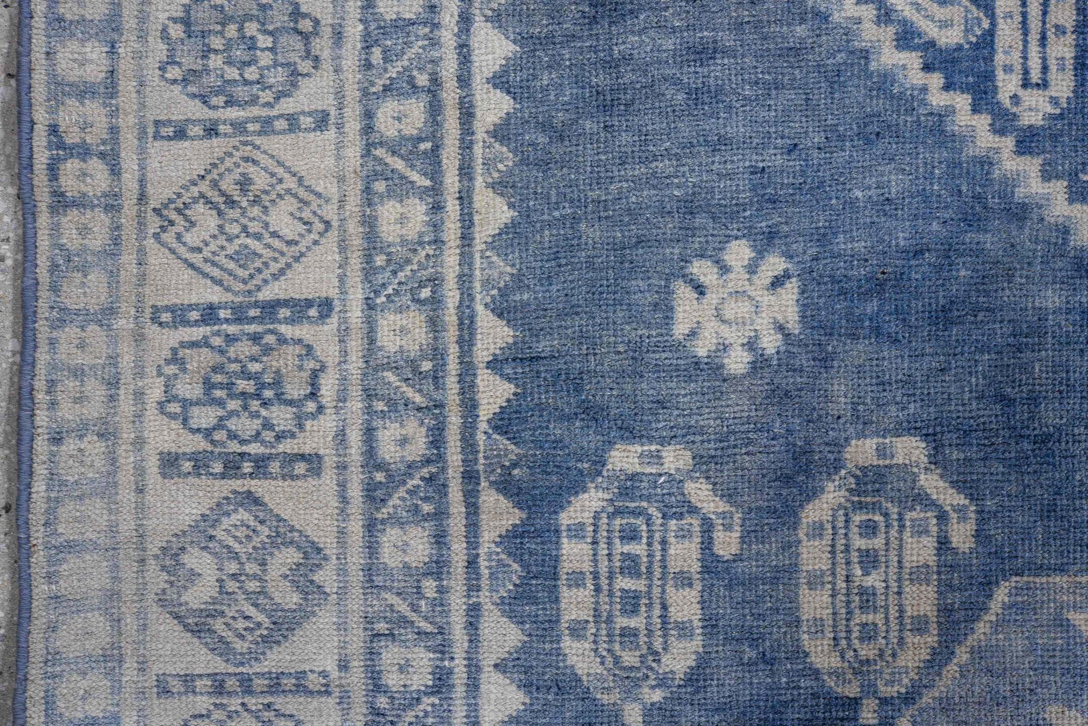 3' x 7' one-of-a-kind handmade antique Bidjar rug. Color palette: indigo, ivory, slate, navy, purple, gray, blue