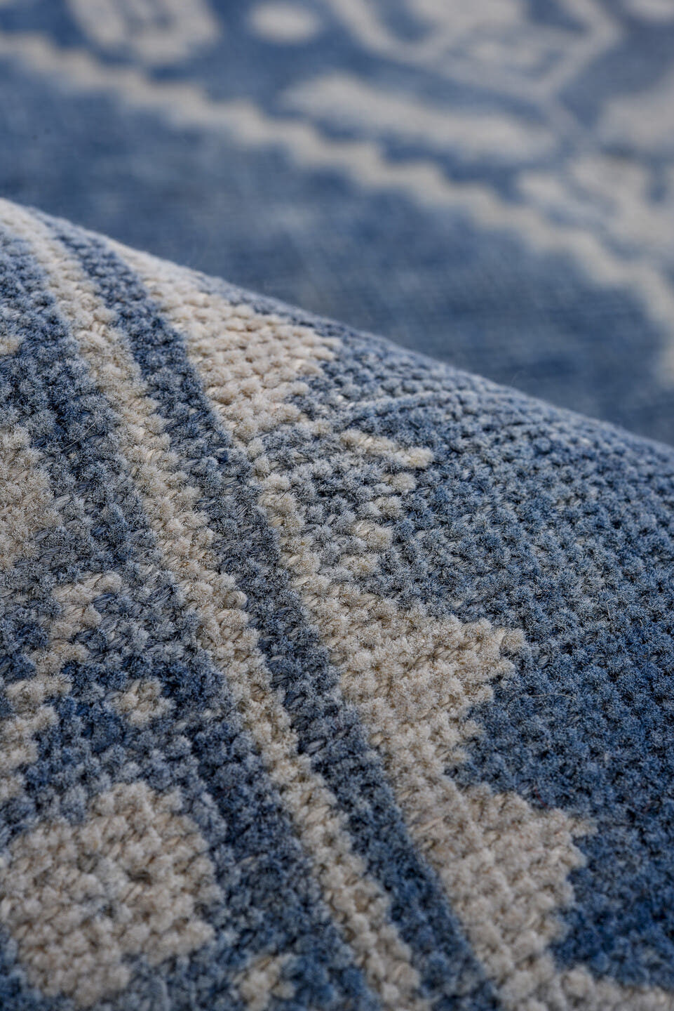 3' x 7' one-of-a-kind handmade antique Bidjar rug. Color palette: indigo, ivory, slate, navy, purple, gray, blue