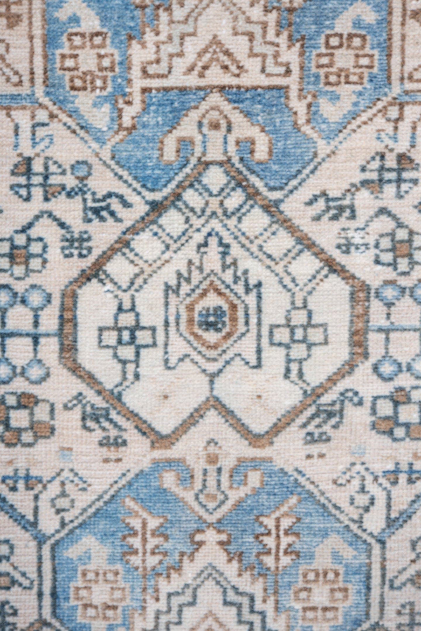 3' x 6' one-of-a-kind handmade vintage Hamadan runner rug. Color palette: ivory, sky_blue, taupe, camel, slate_blue, beige