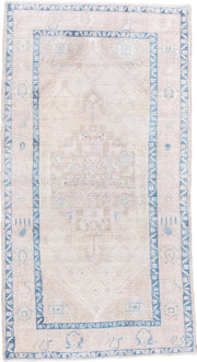 3' x 6' one-of-a-kind handmade antique Hamadan small size rug. Color palette: blush, ivory, sky_blue, powder_blue, cream