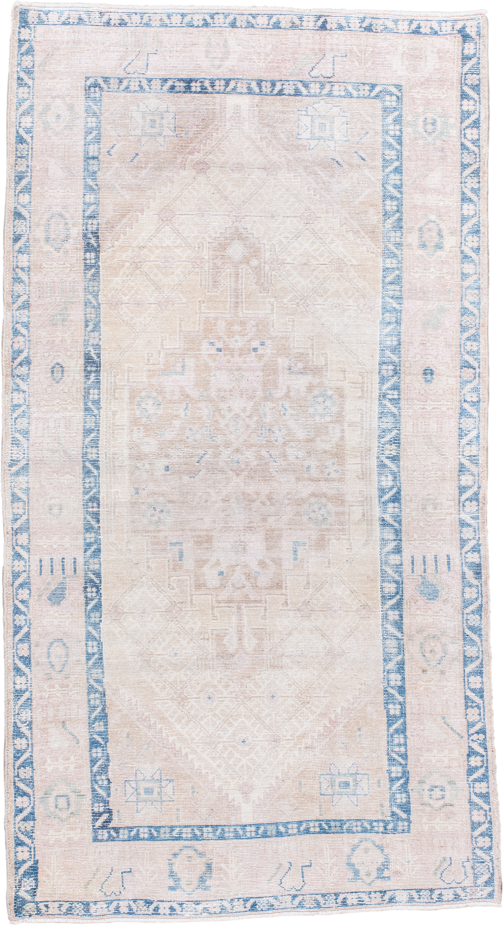 3' x 6' one-of-a-kind handmade antique Hamadan small size rug. Color palette: blush, ivory, sky_blue, powder_blue, cream