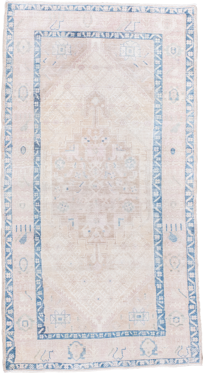 3' x 6' one-of-a-kind handmade antique Hamadan small size rug. Color palette: blush, ivory, sky_blue, powder_blue, cream