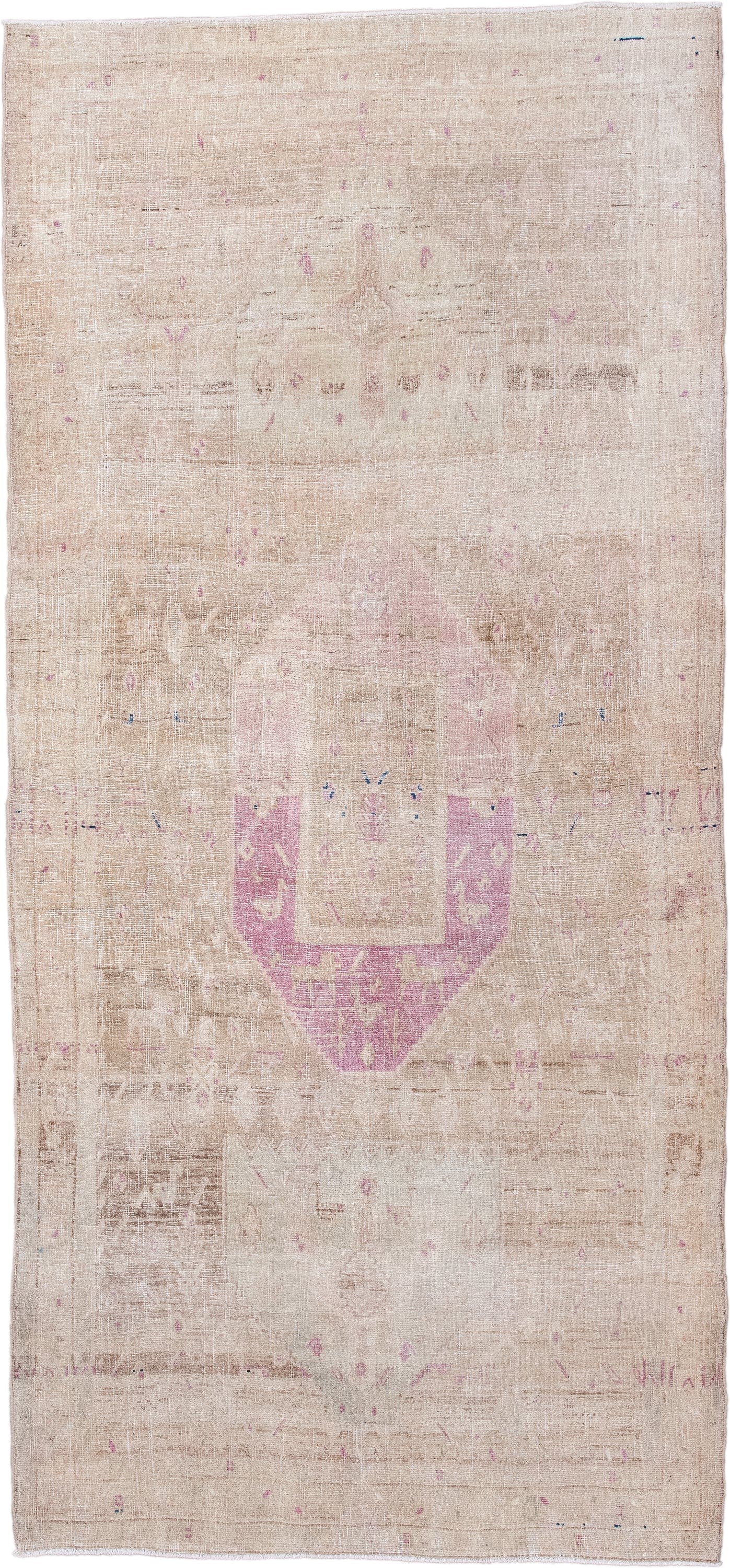 4' x 9' one-of-a-kind handmade antique Bidjar runner rug. Color palette: ivory, beige, blush, taupe, pink, pale blue, gray