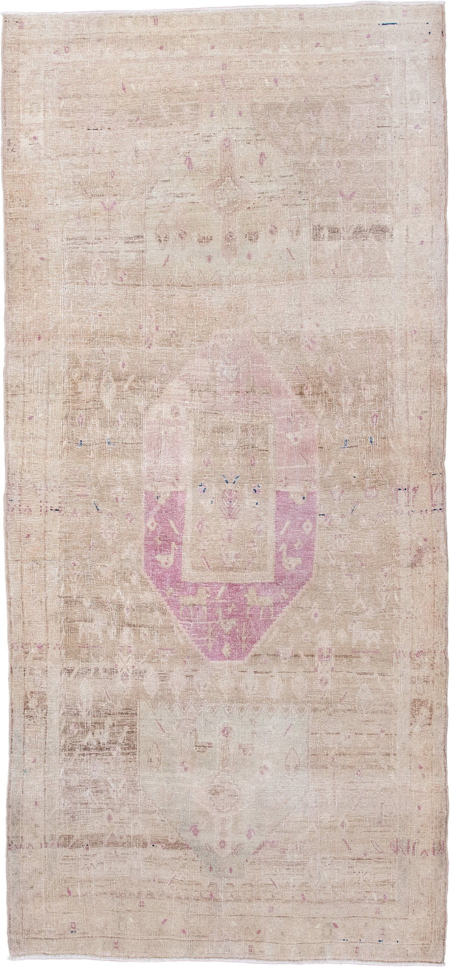 4' x 9' one-of-a-kind handmade antique Bidjar runner rug. Color palette: ivory, beige, blush, taupe, pink, pale blue, gray