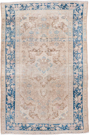 4' x 6' one-of-a-kind handmade antique Hamadan small size rug. Color palette: ivory, beige, sky blue, taupe, camel