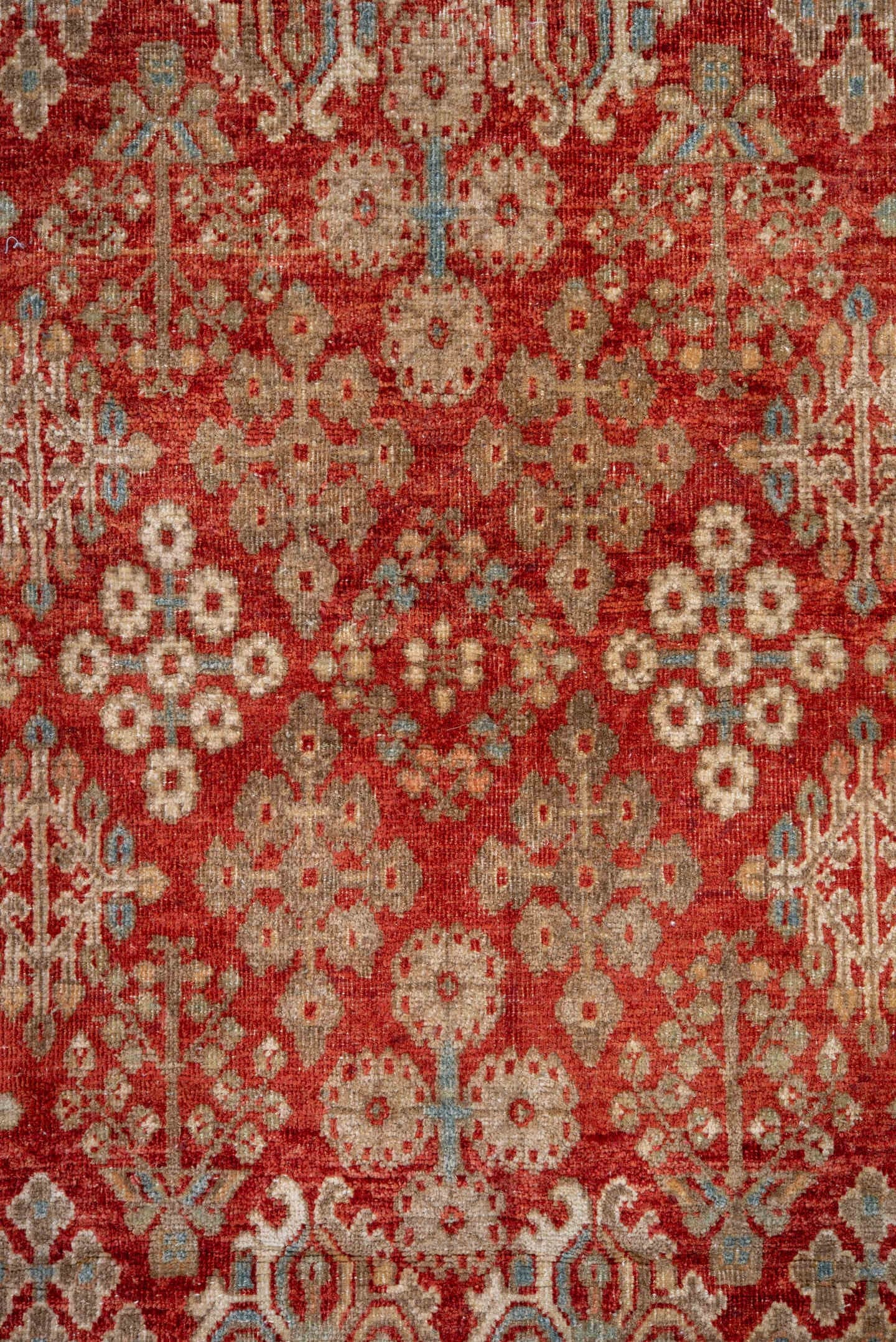 3' x 5' one-of-a-kind handmade vintage Joshegan small size rug. Color palette: rust, ivory, sky_blue, beige, terracotta