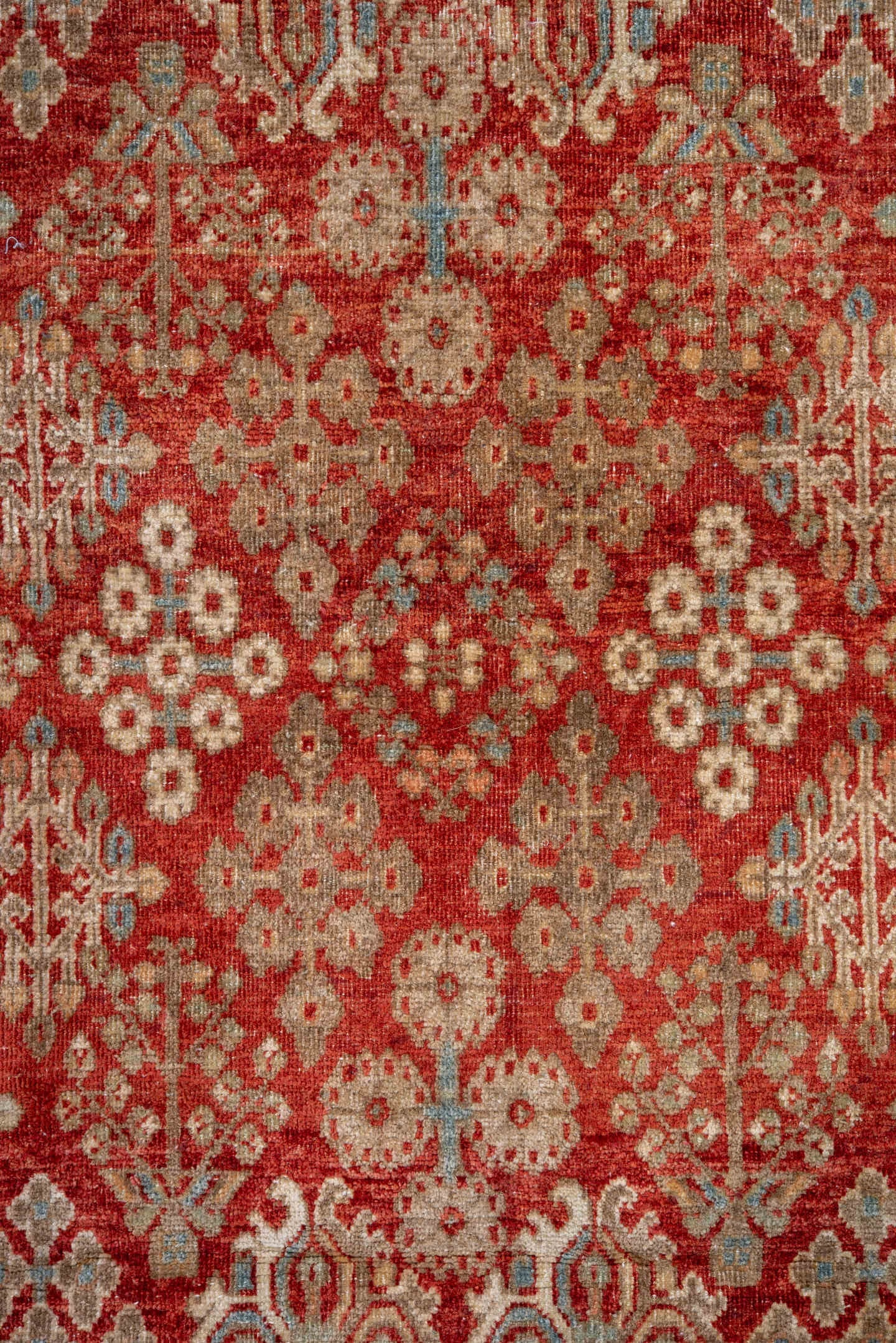 3' x 5' one-of-a-kind handmade vintage Joshegan small size rug. Color palette: rust, ivory, sky_blue, beige, terracotta