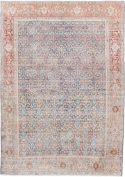4' x 6' one-of-a-kind handmade antique Senne small size rug. Color palette: pale blue, ivory, coral, beige, salmon, taupe