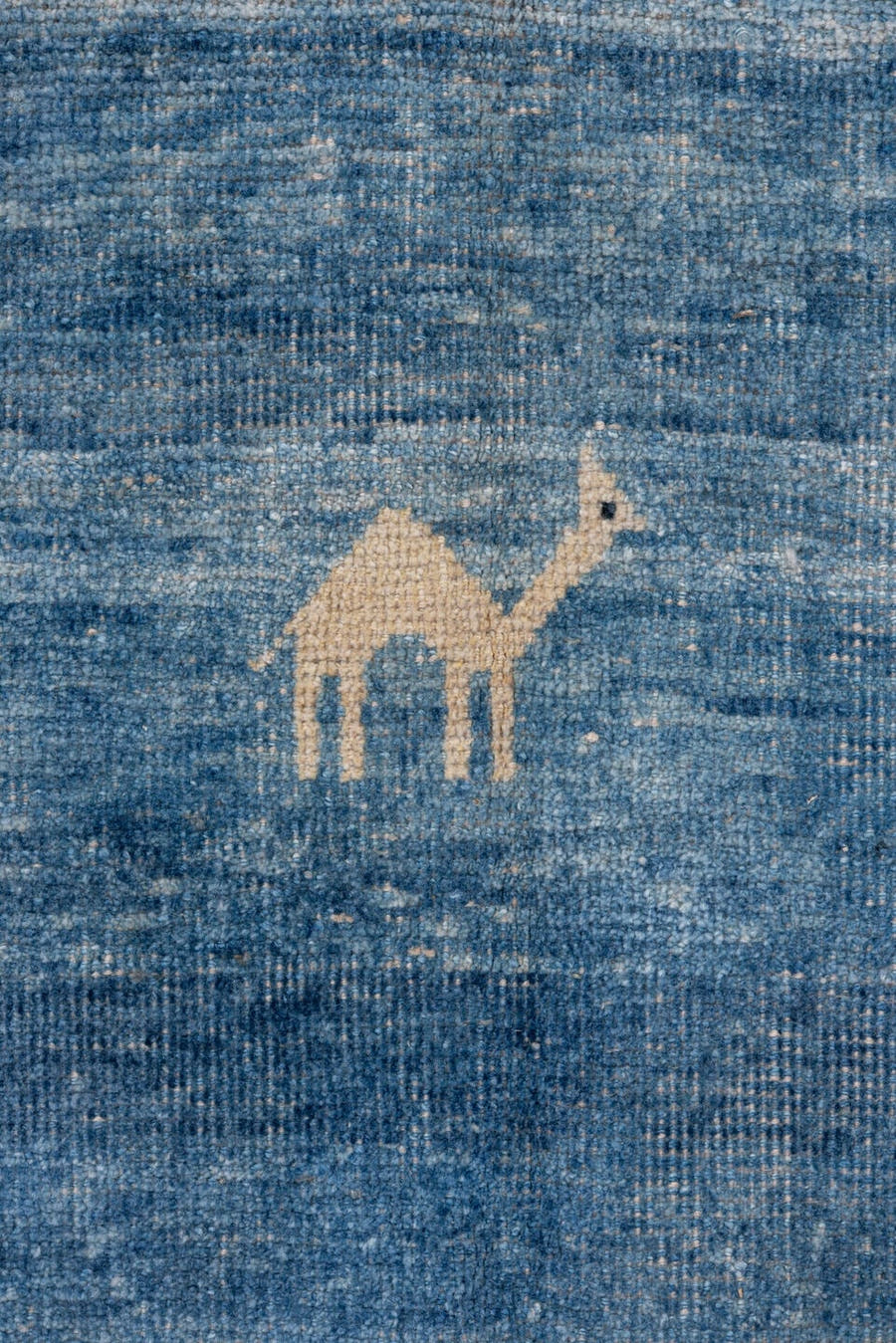 8' x 9' one-of-a-kind handmade vintage Gabbe rug. Color palette: blue, ivory, taupe, charcoal, slate, beige, gray, black