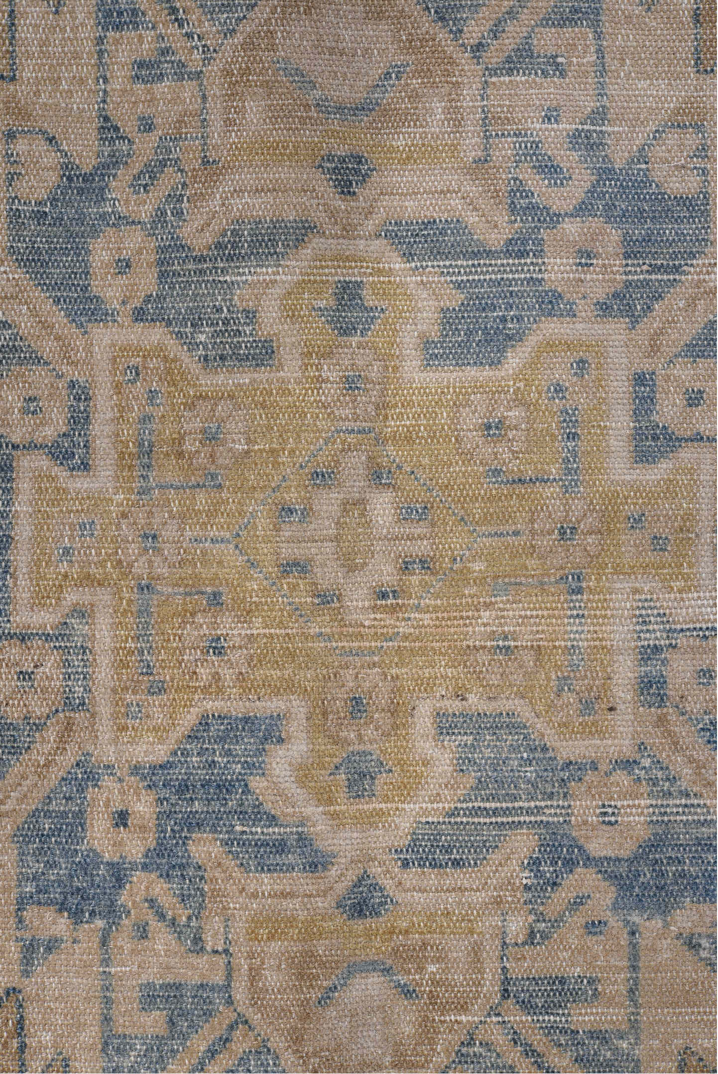 5' x 9' one-of-a-kind handmade antique Malayer medium size rug. Color palette: camel, tan, beige, pale blue, ivory, taupe