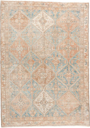 4' x 6' one-of-a-kind handmade antique Afshar rug. Color palette: peach, aqua, ivory, beige, tan, terracotta, pink, teal