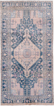 4' x 9' one-of-a-kind handmade antique Hamadan rug. Color palette: blush, indigo, ivory, dusty rose, slate, taupe, pink