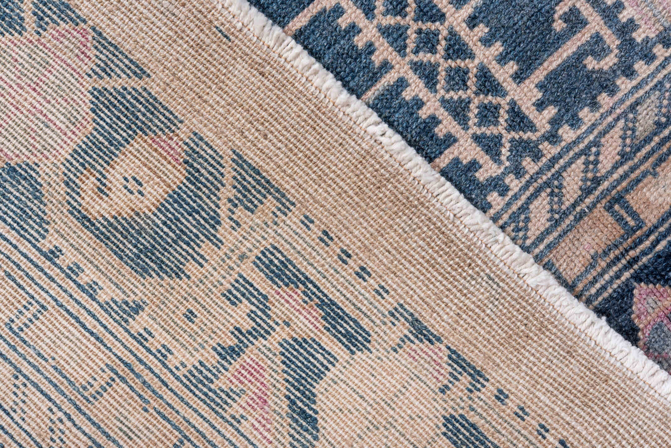 4' x 9' one-of-a-kind handmade antique Hamadan rug. Color palette: blush, indigo, ivory, dusty rose, slate, taupe, pink