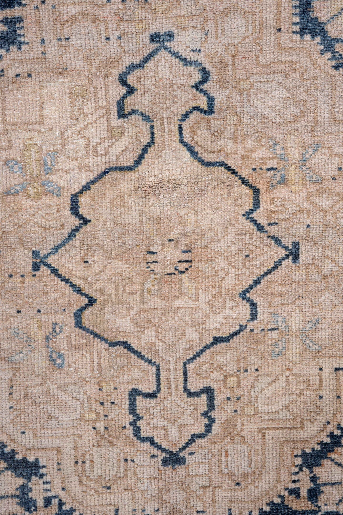 4' x 7' one-of-a-kind handmade vintage Malayer rug. Color palette: ivory, indigo, beige, camel, slate, purple, gray
