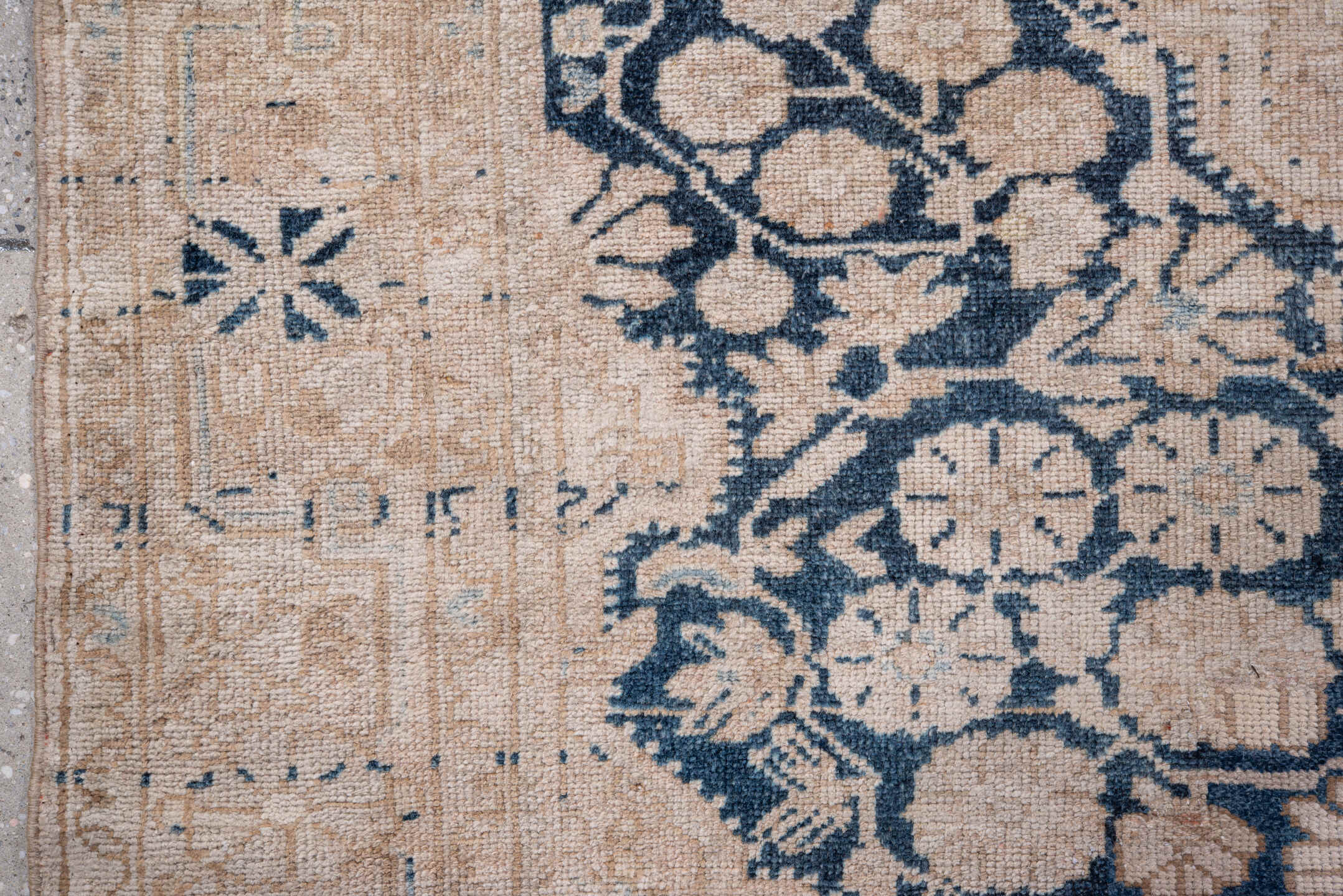 4' x 7' one-of-a-kind handmade vintage Malayer rug. Color palette: ivory, indigo, beige, camel, slate, purple, gray