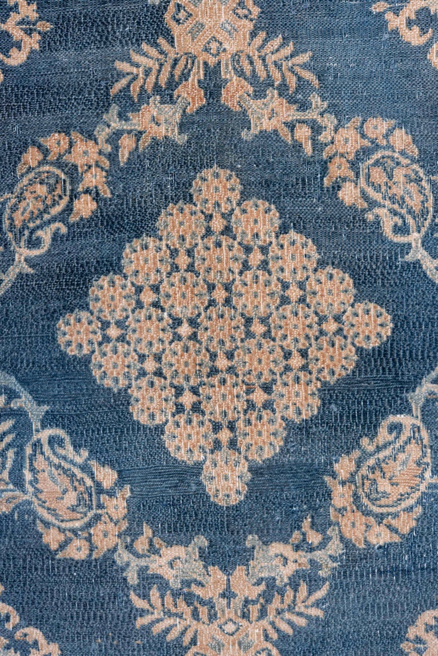 6' x 9' one-of-a-kind handmade antique Kerman medium size rug. Color palette: blue, ivory, beige, taupe, slate, gray