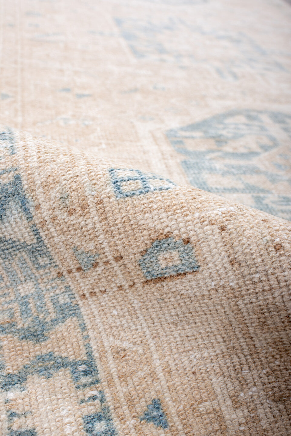 3' x 13' one-of-a-kind handmade vintage Karaje runner rug. Color palette: antiquewhite, brown, dark gray, gainsboro, gray