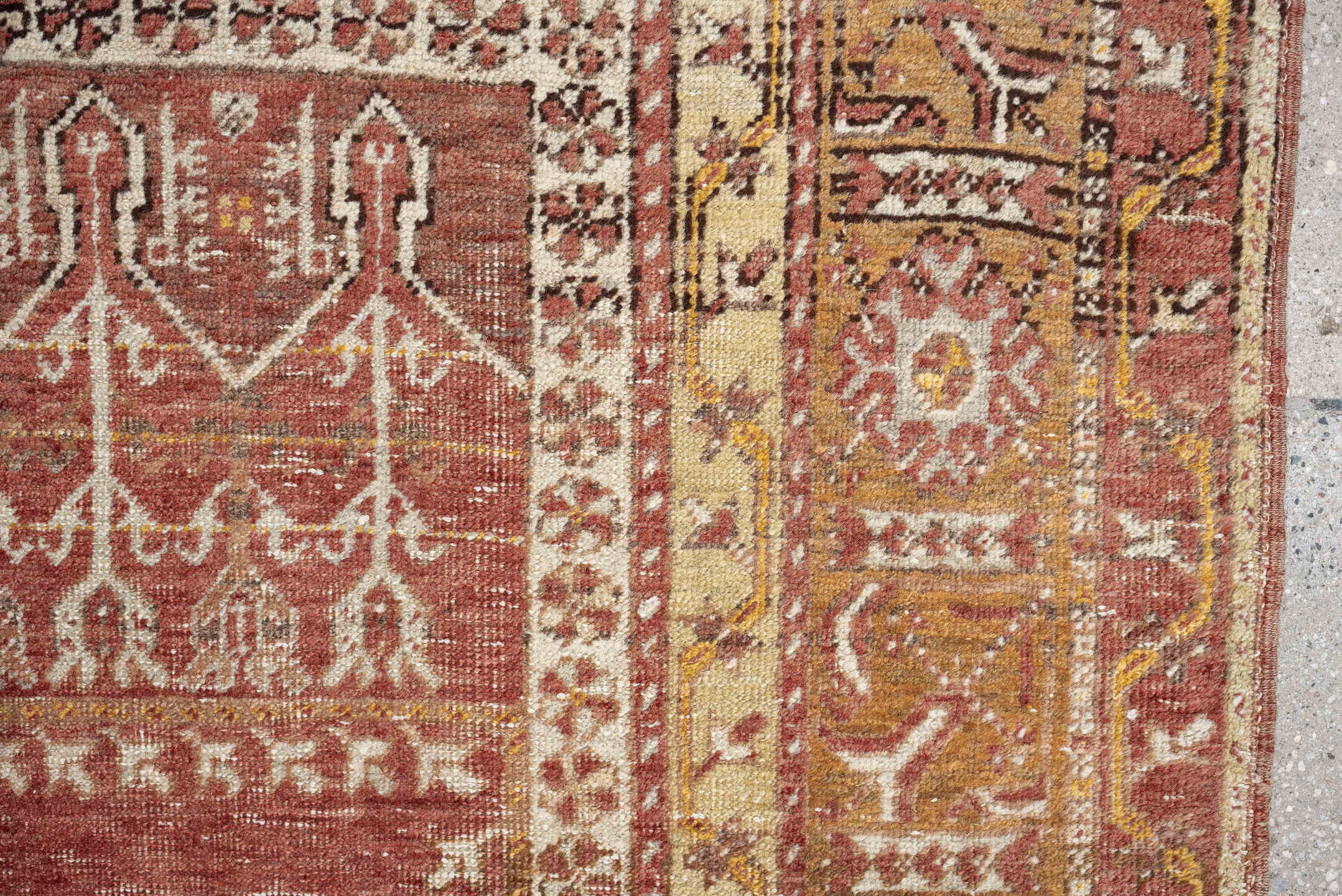 3' x 6' one-of-a-kind handmade antique Anatolian rug. Color palette: terracotta, ivory, ochre, camel, rust, taupe, brown