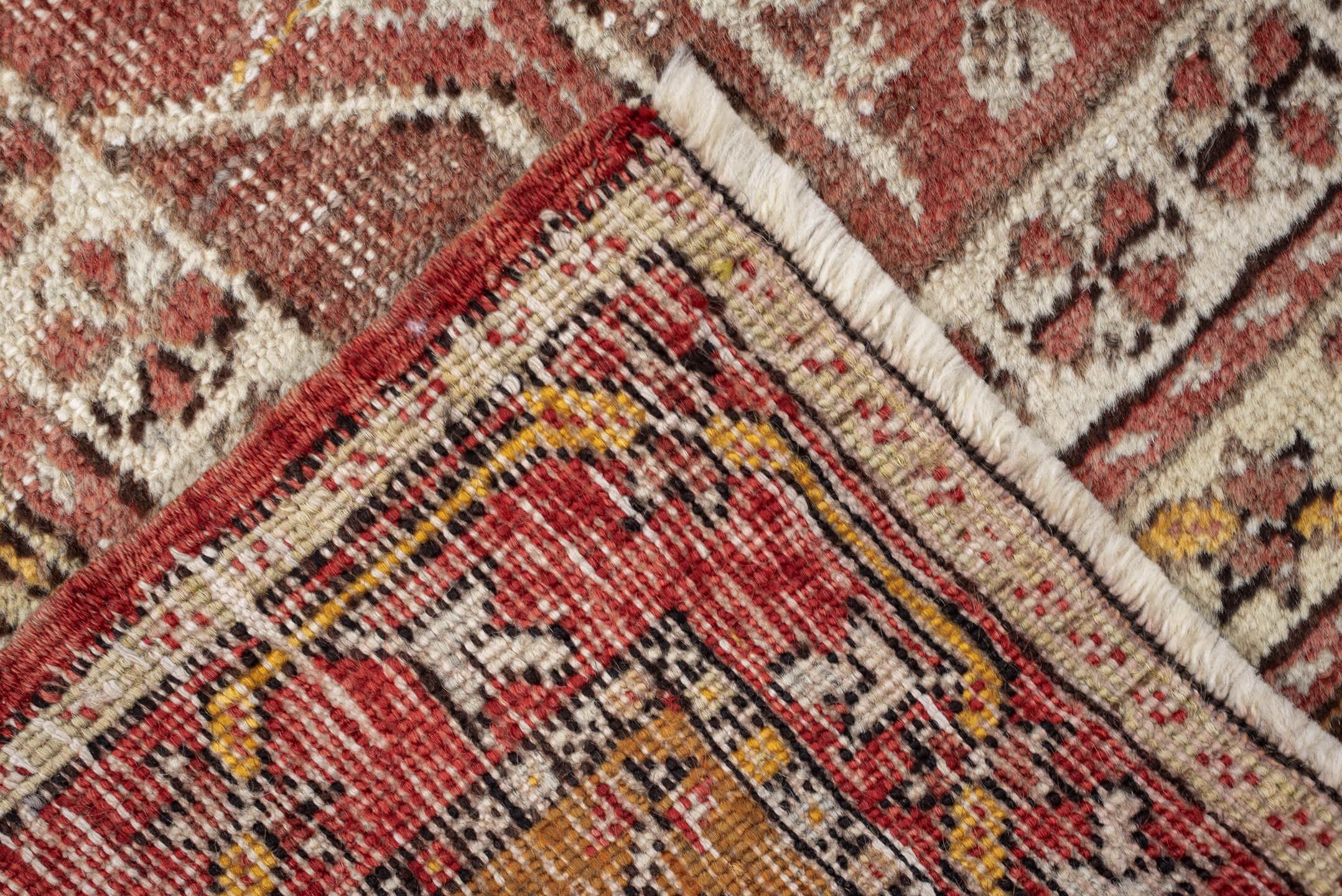 3' x 6' one-of-a-kind handmade antique Anatolian rug. Color palette: terracotta, ivory, ochre, camel, rust, taupe, brown