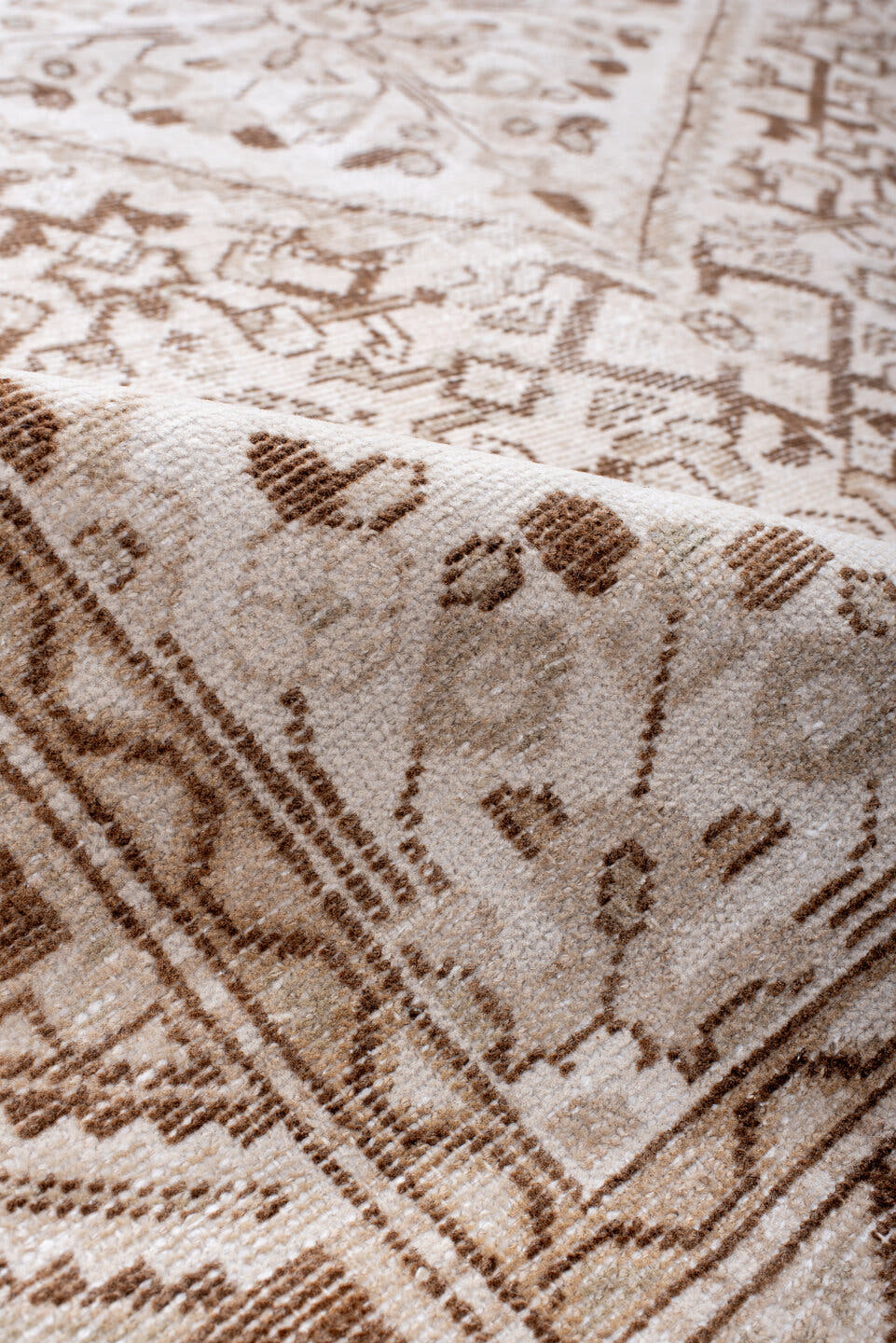 5' x 7' one-of-a-kind handmade antique Hamadan rug. Color palette: ivory, camel, taupe, sand, beige, light brown, gray
