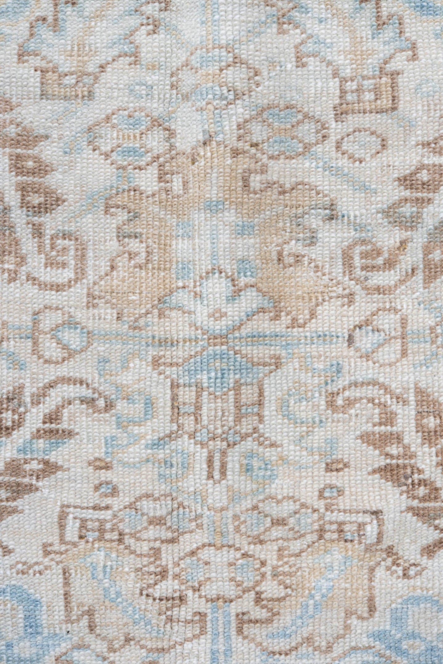 6' x 8' one-of-a-kind handmade antique Heriz medium size rug. Color palette: ivory, powder_blue, taupe, light_brown, beige