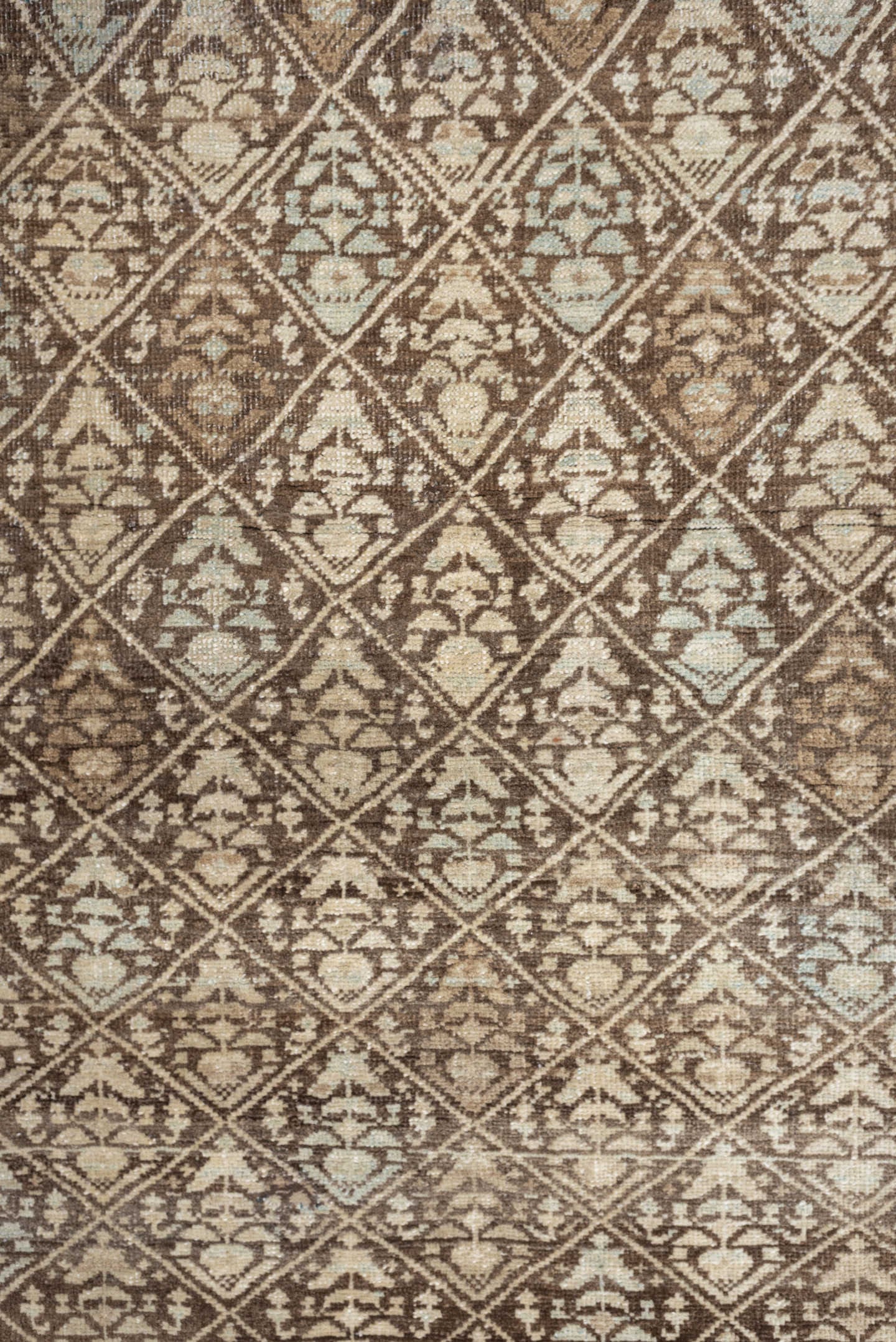 3' x 6' one-of-a-kind handmade antique NW Persian small size rug. Color palette: ivory, taupe, camel, brown, sand, pale blue