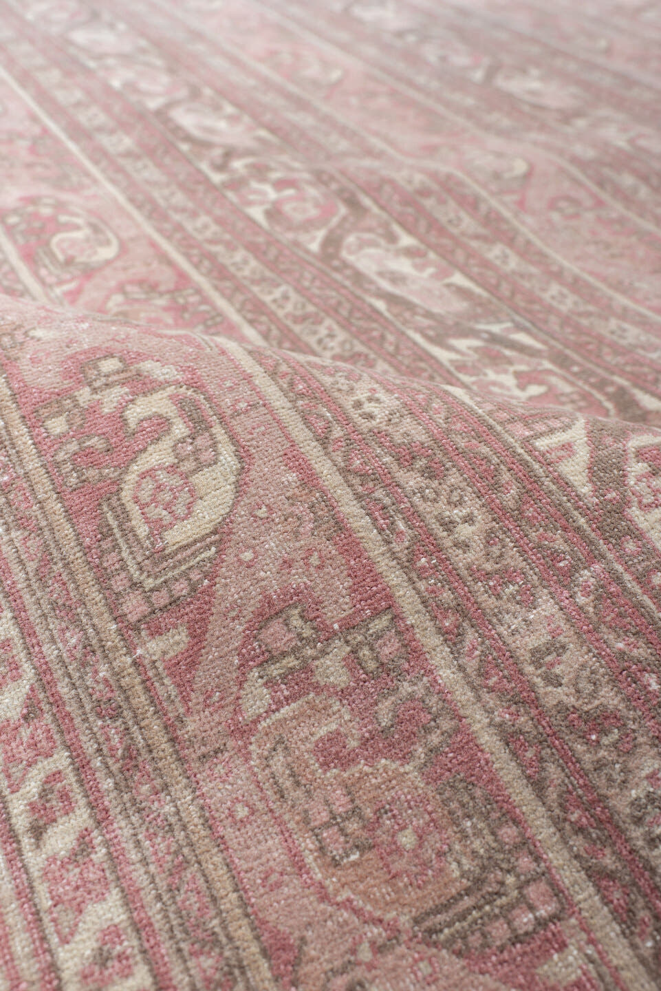 6' x 10' one-of-a-kind handmade vintage Sivas large size rug. Color palette: rose, ivory, blush, taupe, dusty pink, pink