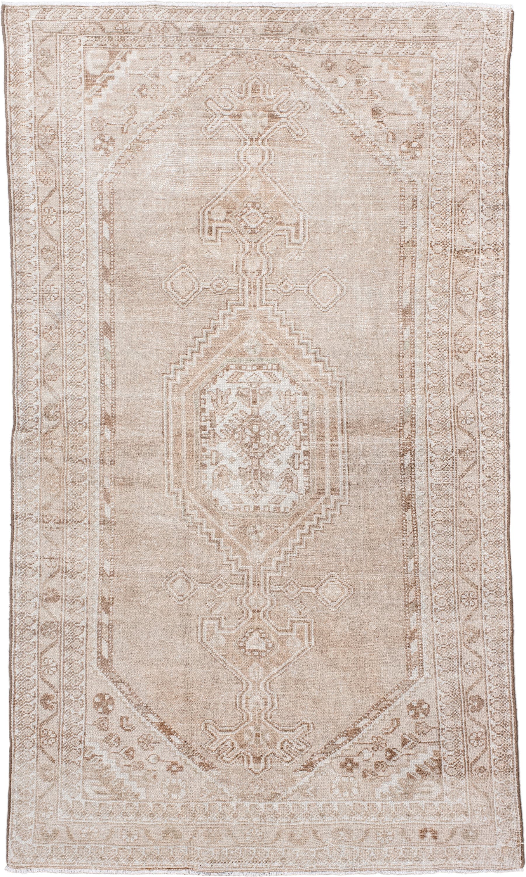 4' x 7' one-of-a-kind handmade antique Hamadan rug. Color palette: ivory, sand, beige, taupe, camel, gray